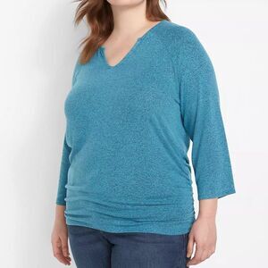 Lane Bryant - Classic 3/4-Sleeve Notch-Neck Ruched-Side Tee